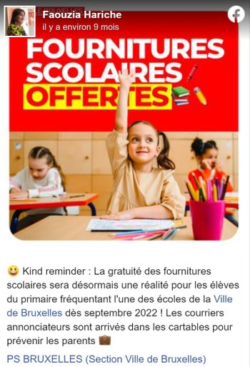 La gratuité des fournitures scolaires en primaire est une réalité dans les écoles de la Ville de Bruxelles !
